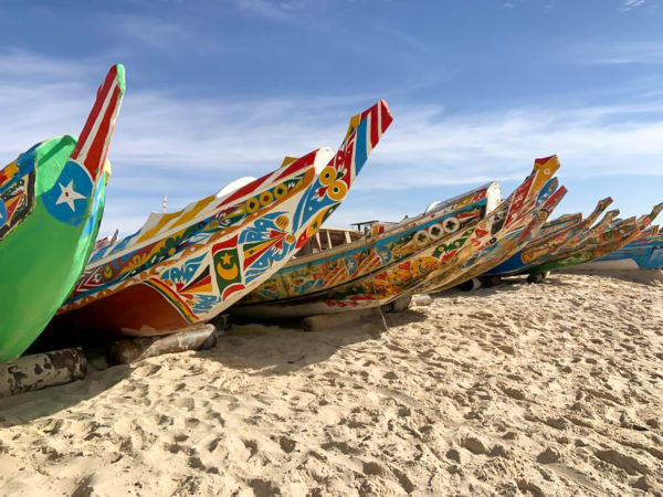 Colorful hand-painted Mauritanian fishing boats