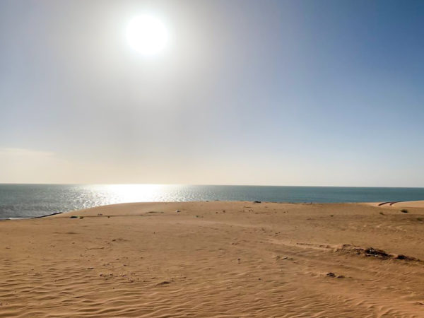 The sun beams over the Atlantic ocean along the bank in Banc d'Arguin, Mauritania